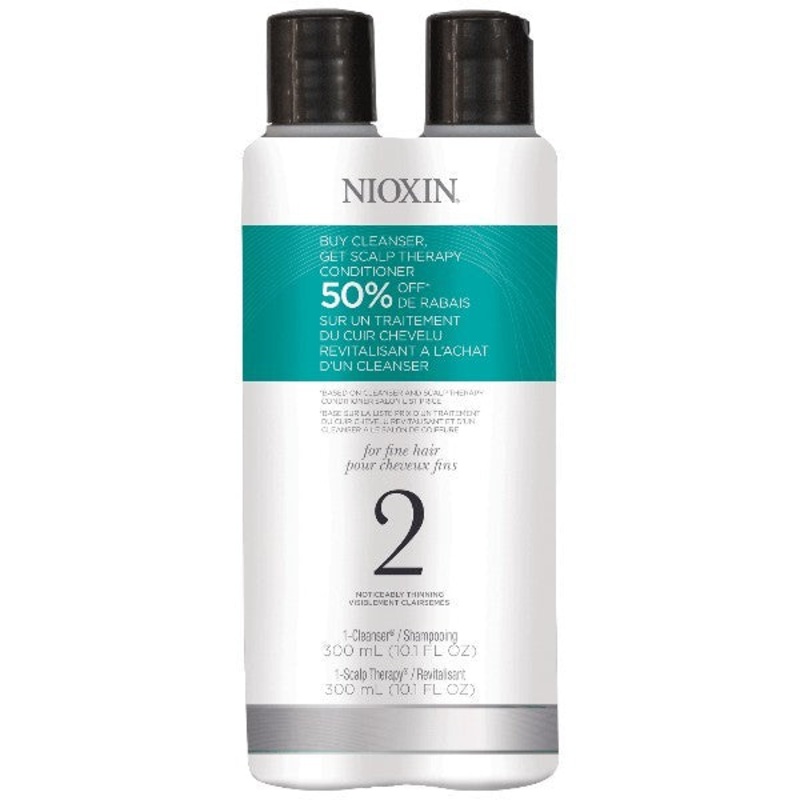 Nioxin System 2 Cleanser & Scalp Therapy Duo by Nioxin 10.1 Oz. Shampoo & Conditioner For Women (For Fine, Noticeably Thinning Hair)