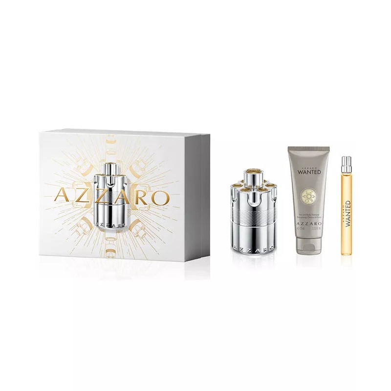 Azzaro Wanted Eau de Parfum Gift Set  Men's Woody Aromatic 3 Piece Gift Set for Men (3.4 OZ Eau De Parfum | 2.5 OZ Shower Gel | Mini Perfume)