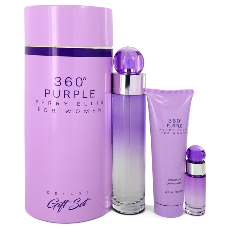 Perry Ellis 360 Purples Women Gift Set  by Perry Elli Gift Set -- 3.4 oz Eau De Parfum Spray + .25 oz Mini EDP Spray + 3 oz Shower Gel
