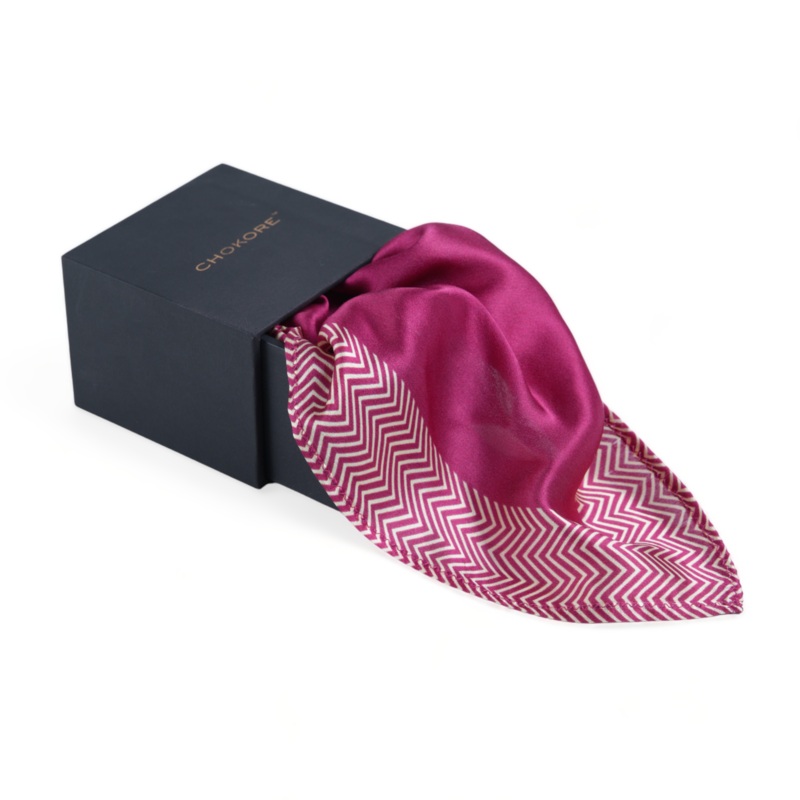 Chokore Magenta & Off-White Silk Pocket Square - Plaids Range 18x18