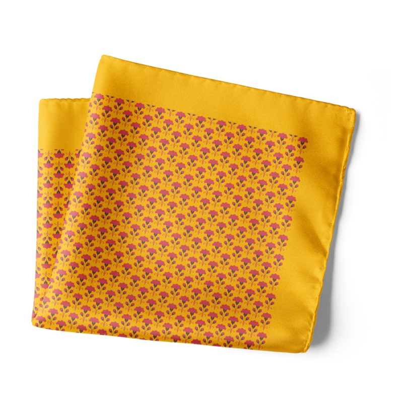 Chokore Yellow & Pink Silk Pocket Square - Indian At Heart line 13.513.5