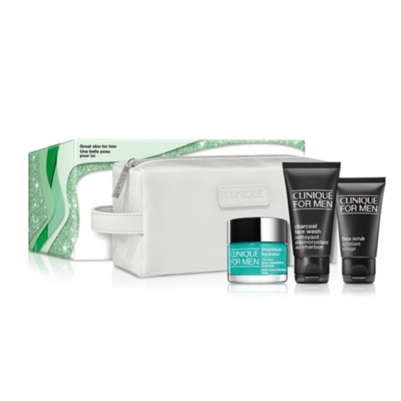 Clinique Men's Skincare Gift Set (Maximum Hydrator 72-Hour 50ml + Charcoal Face Wash 50ml + Face Scrub 30ml)