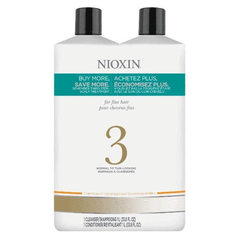 Nioxin System 3 Cleanser & Scalp Therapy Liter Duo by Nioxin 33.8 Oz. Shampoo & Conditioner For Women (For Fine, Chemically Treated, Normal To Thin Looking Hair)