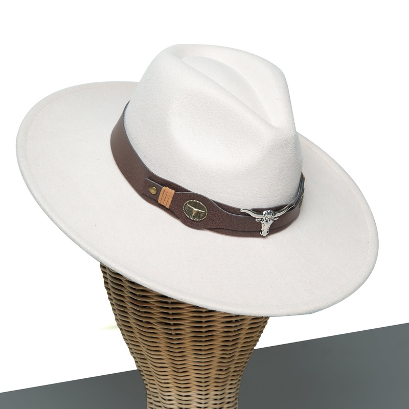 Chokore fedora hat with Ox head belt  (Off White)