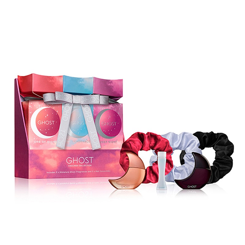 Ghost Mini Cracker Collection Trio Women's Perfume Gift Set (Orb of Night 10ml EDP-S + Deep Night 10ml EDT-S + Ghost the Fragrance 5ml EDT-S + 3 Hair Scrunchies)