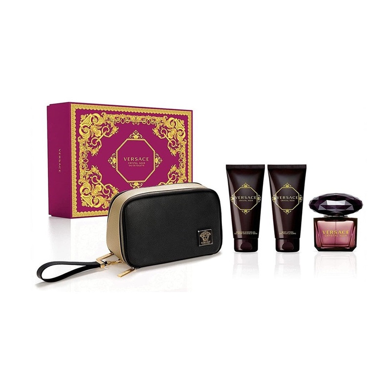 Versace Crystal Noir 4PCS Gift Set - 90ML EDT Spray + 100ML Shower Gel + 100ML Body Lotion + Travel Beauty Bag (Women)