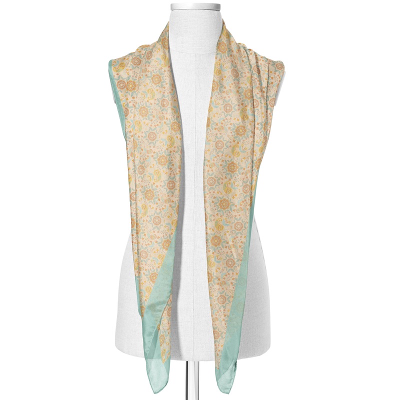 Printed Peach & Light Blue Satin Silk Stole for Women