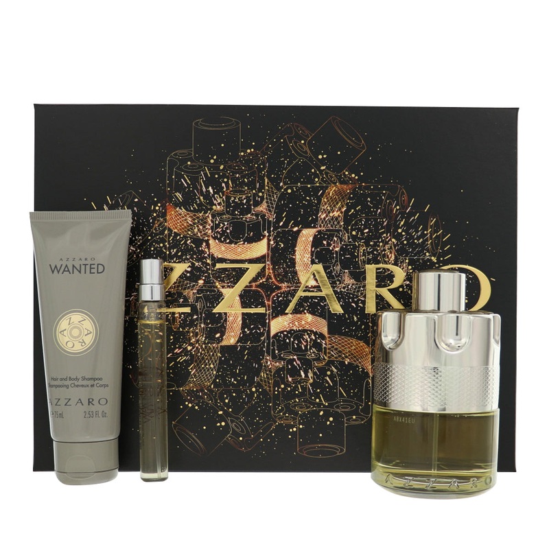 Azzaro Wanted By Azzaro Cologne 3 Piece Gift Set - 3.3 Oz Edt Spray, 0.33 Oz Edt Spray, 2.53 Oz Haid And Body Shampoo For Men - Gift Set