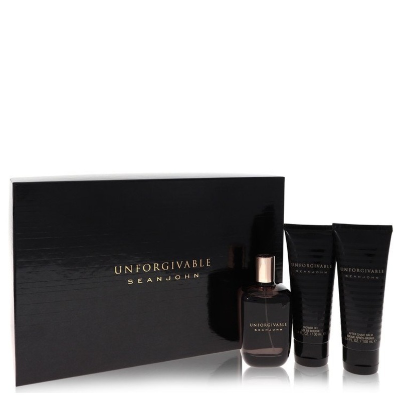 Unforgivable by Sean John Gift Set -- 4.2 oz Eau De Toilette Spray + 3.4 oz Shower Gel + 3.4 oz After Shave Balm for Men - Premium Designer Fragrance