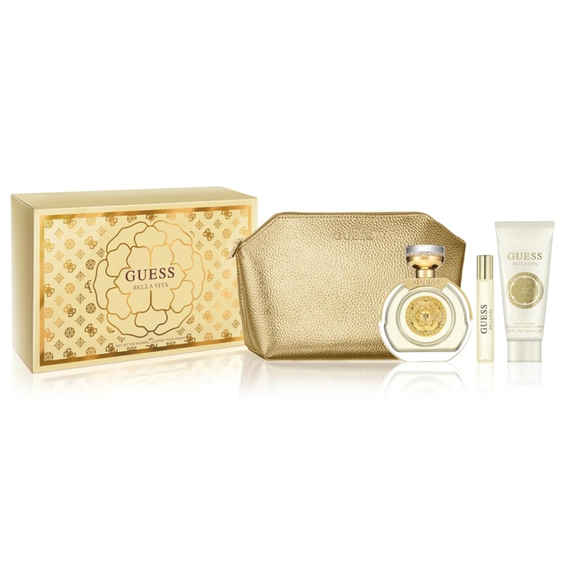 Guess Bella Vita 4PCS Gift Set - 100ML EDP Spray + 100ML Body Lotion + 15ML EDP Spray + Pouch (Women)