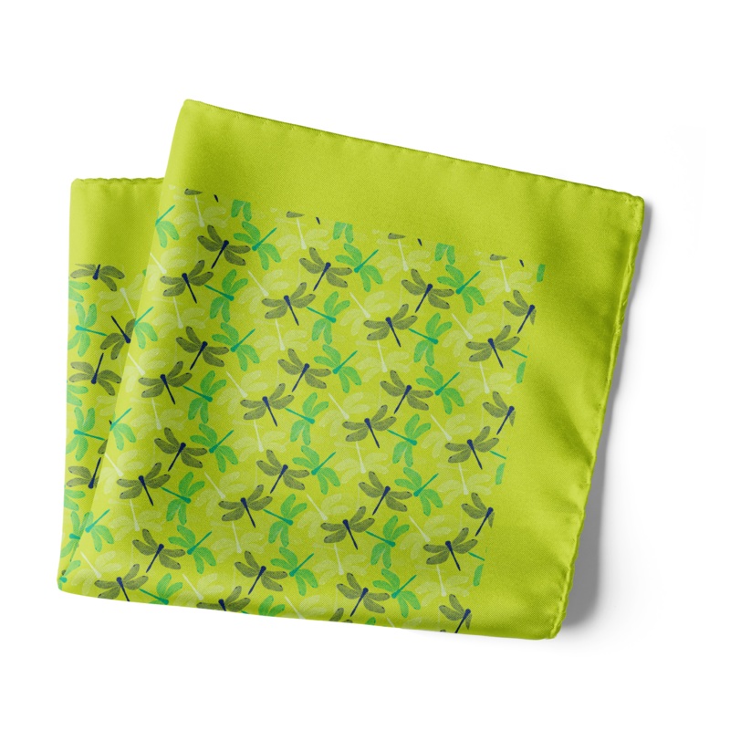 Chokore Green Dragonfly Silk Pocket Square from the Wildlife range 13.513.5