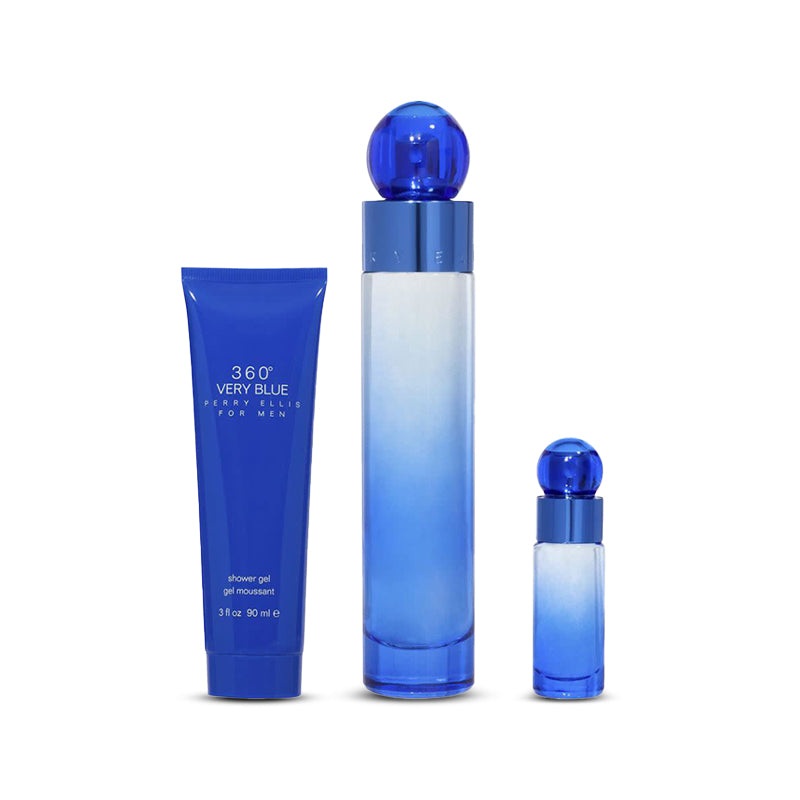 360 Very Blue 3-Piece Gift Set 3.4 oz EDT + 3.0 oz Shower Gel + mini