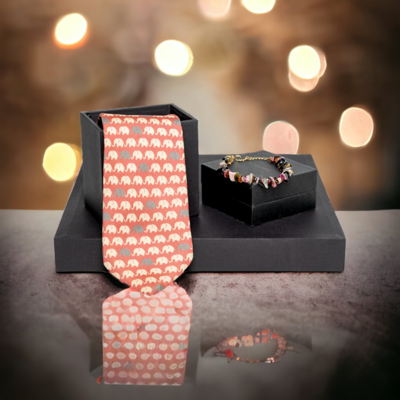 Chokore Special 2-in-1 Gift Set for Him & Her (Womens Bracelet & Mens Necktie)