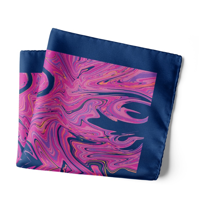 Chokore Navy blue & purple Silk Pocket Square from the Marble Design range 13.5 x 13.5