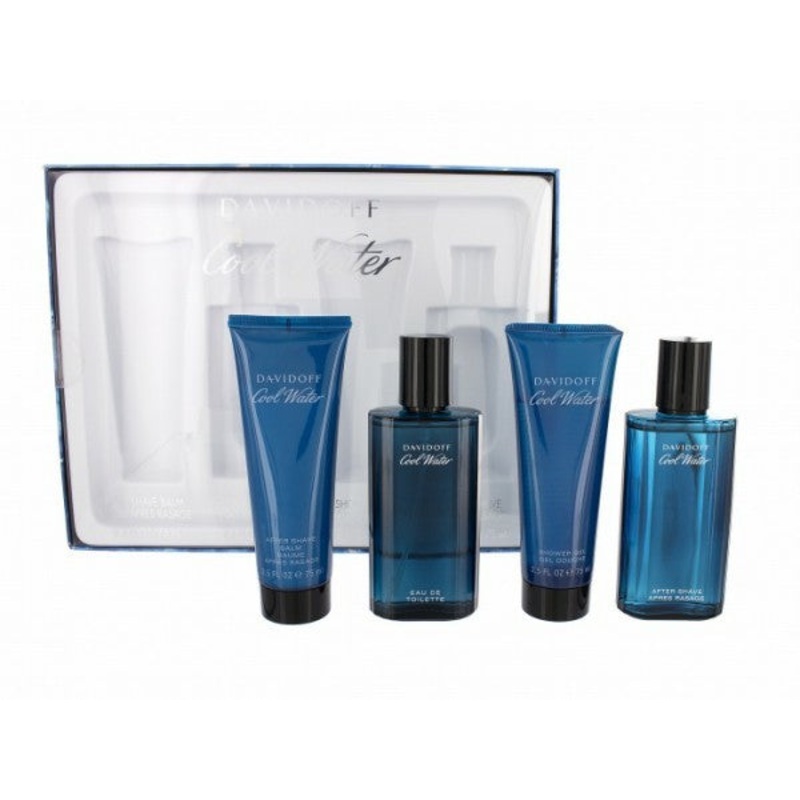 Cool Water Gift Set by Davidoff 4 Piece Gift Set: 4.2 Oz Eau De Toilette Spray + 2.5 Oz Shower Gel + 2.4 Oz Deodorant Stick + 2.5 Oz After Shave Balm. For Men