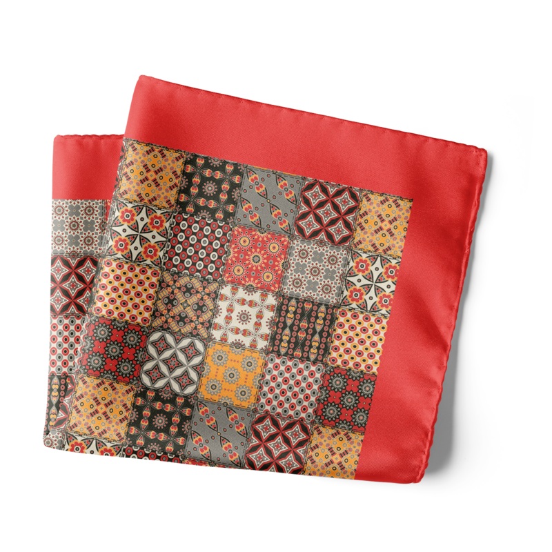 Chokore Red Satin Silk pocket square from the Indian at Heart Collection 18 x 18