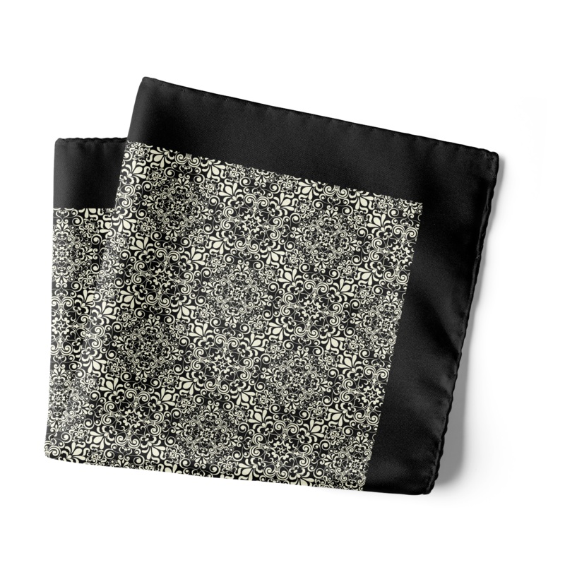Chokore Black and White Silk Pocket Square -Indian At Heart line 13.513.5