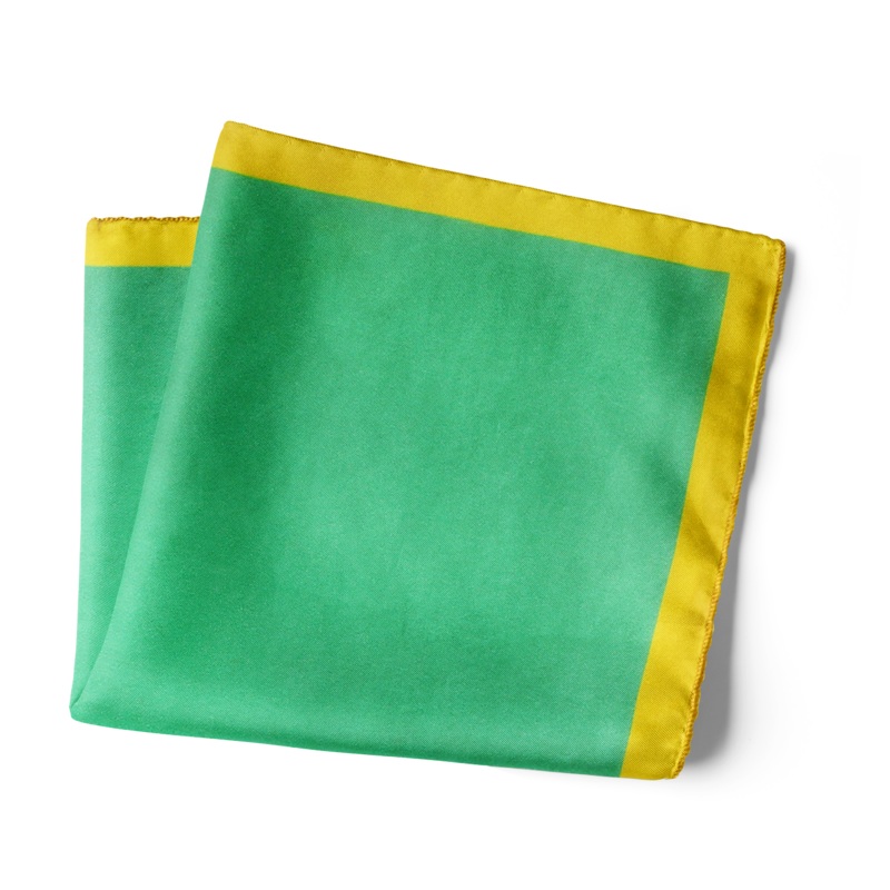 Chokore Sea Green & Lemon Green Pure Silk Pocket Square 13.513.5