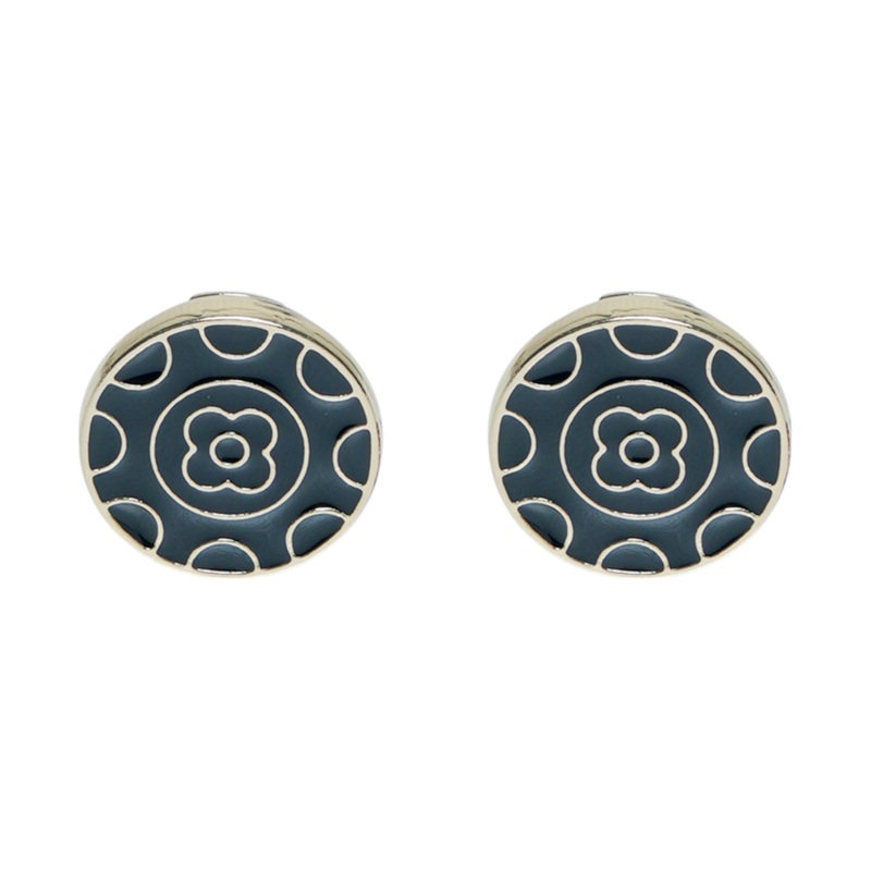 Black Enamel Floral Gold Brass Cuff Buttons  Easy-Fit Formal Wear