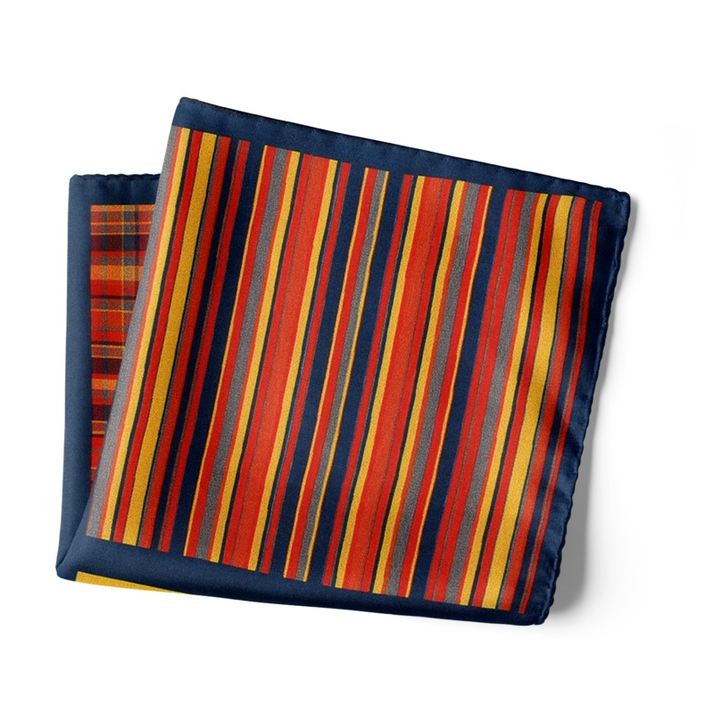 Chokore Four-in-One Red & Yellow Silk Pocket Square from the Plaids Line 13.513.5