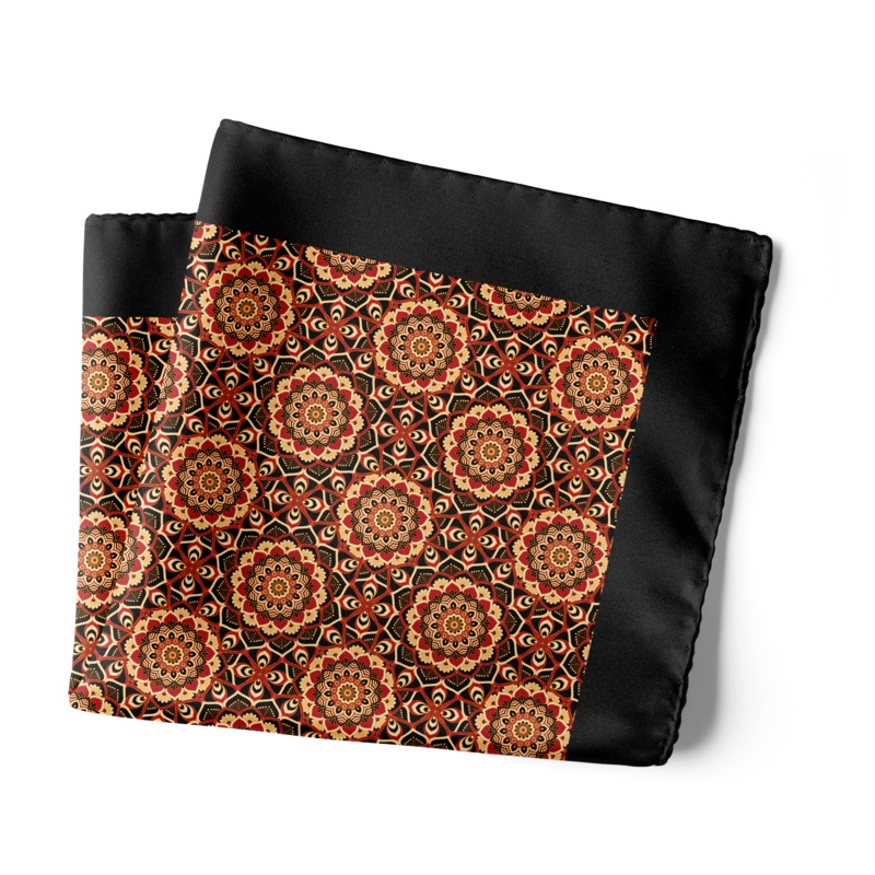 Chokore Men's Silk Pocket Square (Black, Red and Off White) 13.513.5