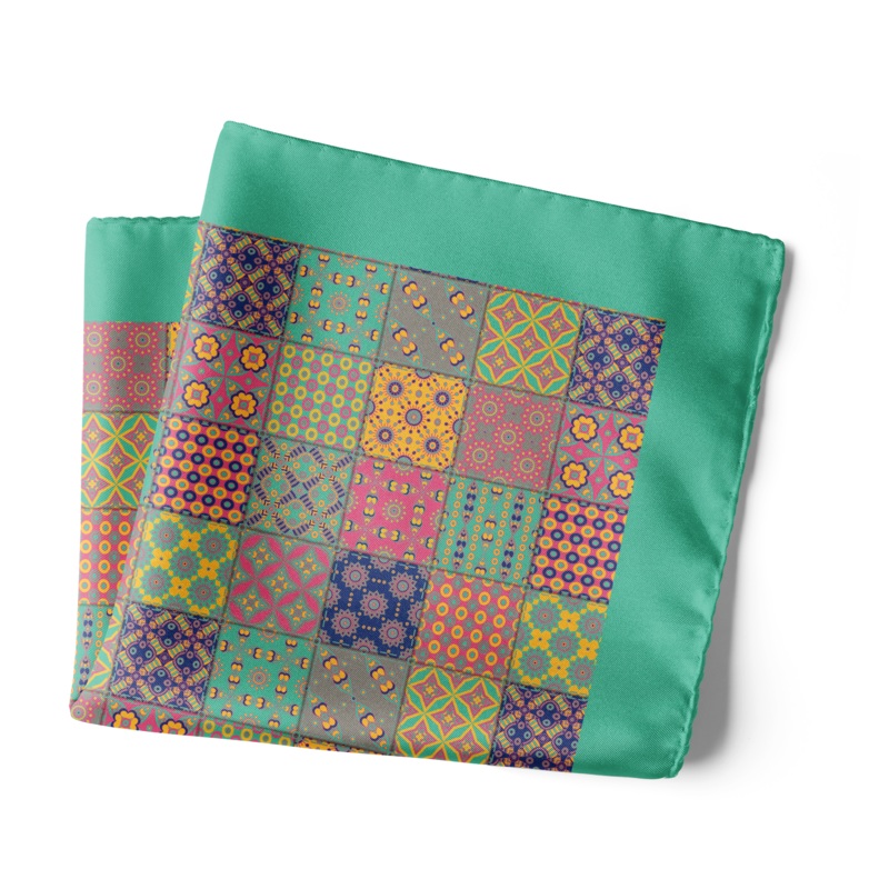Chokore Green Satin Silk pocket square from the Indian at Heart Collection 18 x 18