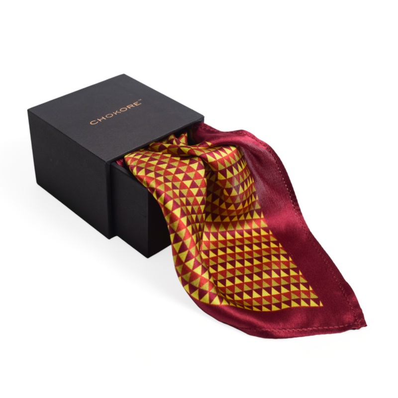 Chokore Maroon & Yellow Silk Pocket Square - Plaids Range 18x18