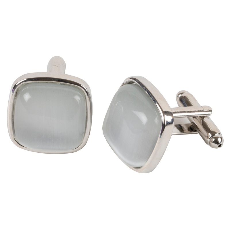 White Stone Cushion Cufflinks  Understated Sophistication