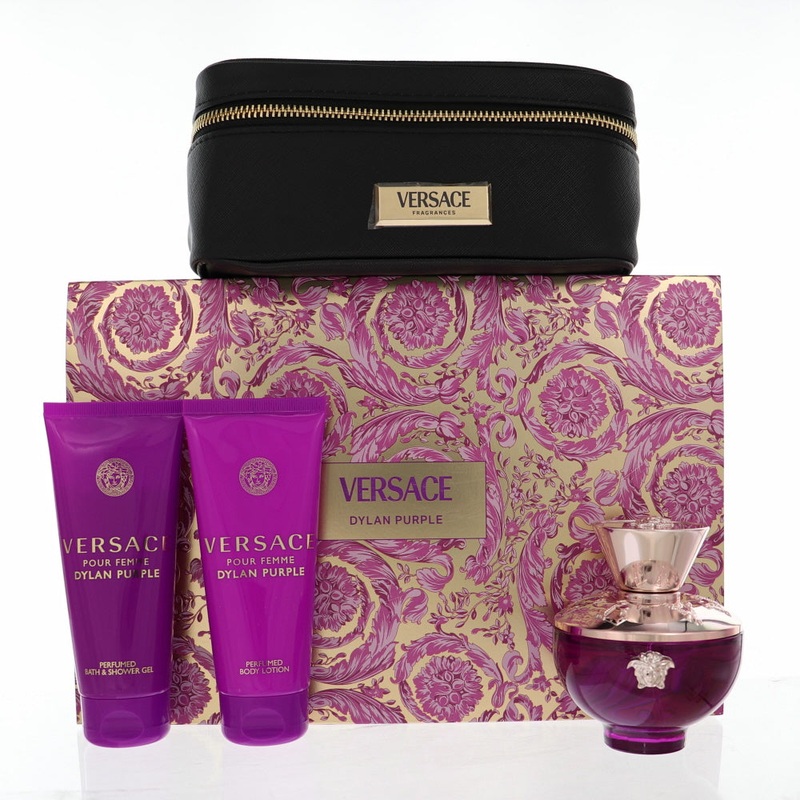 Versace Dylan Purple 4 Pc Set EDP Spray 3.0, Bl 3.4, Sg 3.4, Bag Perfume by Versace for Women