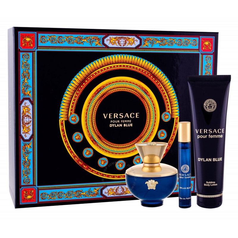 Versace Dylan Blue Pour Femme 3PCS Gift Set - 100ML EDP Spray + 150ML Body Lotion + 10ML Mini Spray (Women)