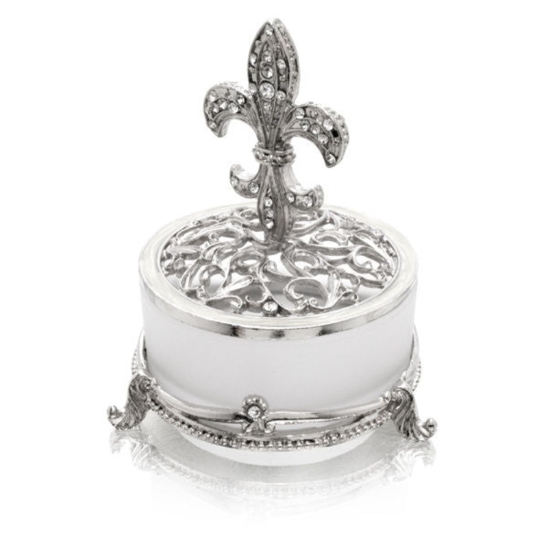 Frosted Glass with Fleur De Li Decorative Trinket Box Model No. J-539