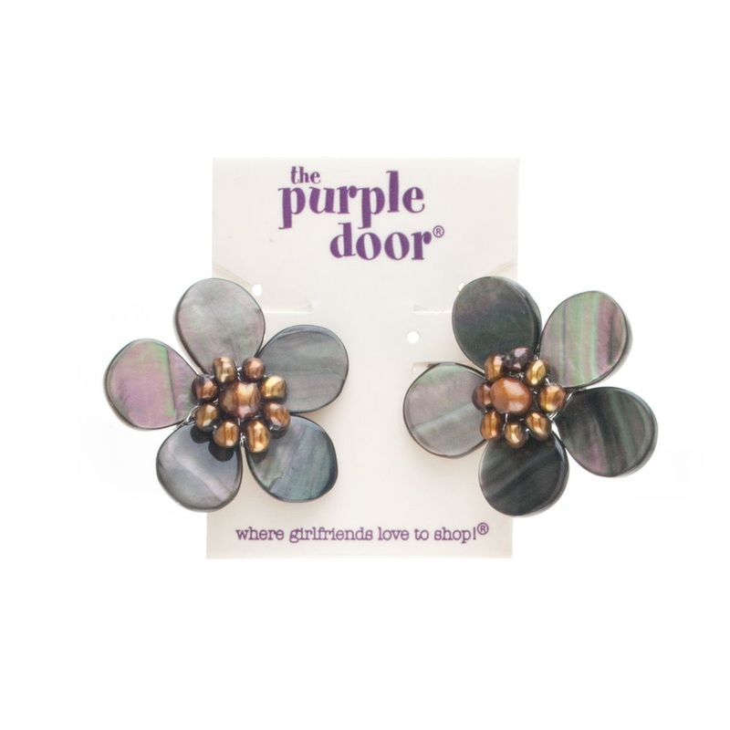 The Purple Door The Caroline Grey/Brown Dangle Earrings PDE-74-W Brown Stone