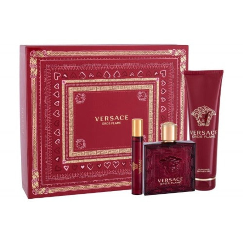 Versace Eros Flame 3 Piece Gift Set 3 Piece Gift Set With 3.4 Oz EDP