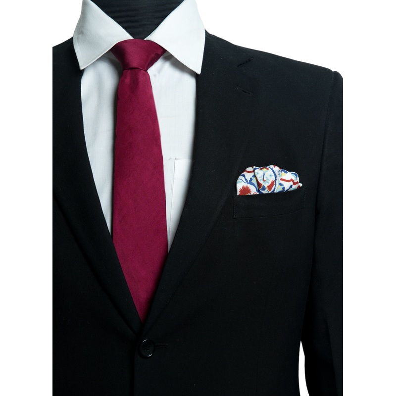 Chokore Agra - Pocket Square & Burgundy Silk Tie - Solids line
