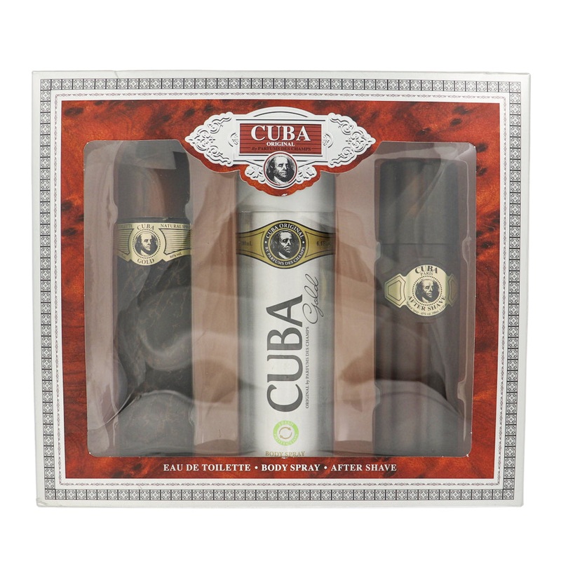 Cuba Gold 3 Pc Set EDT Spray 3.3, Deo Spray 6.7, A/S 3.3 Oz Cologne by Cuba for Men