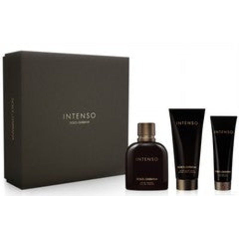 Dolce & Gabbana Intenso Gift Set by Dolce & Gabbana 3 Piece Gift Set:  4.2 oz Eau de Parfum Spray + 1.6 oz Shower Gel + 3.3 oz Aftershave Balm for Men