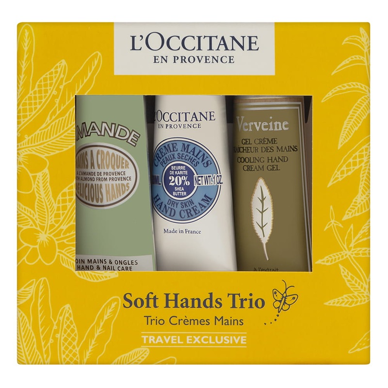 L'Occitane Soft Hands Trio Travel Exclusive 3 Piece Set Includes : 1 oz Amande Delicious Hands +1 oz Shea dry Skin Hand Cream + 1 oz Verveine Cooling Hand Cream Gel