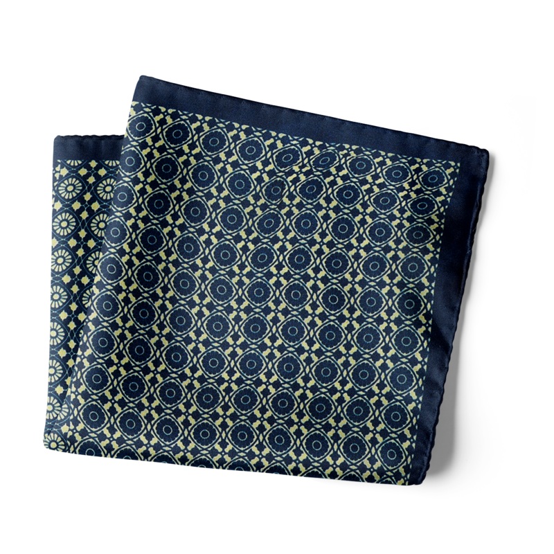 Chokore Blue and White Silk Pocket Square -Indian At Heart line 13.513.5