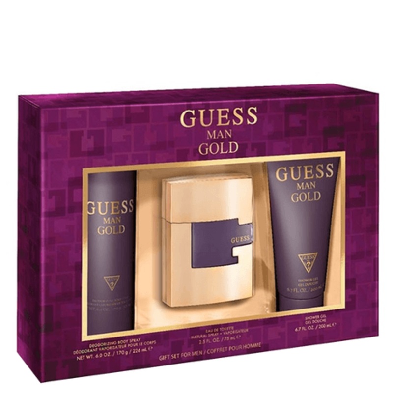 Guess Man Gold EDT Gift Set (3PC) 75mL + 226mL body spray + 200mL shower gel