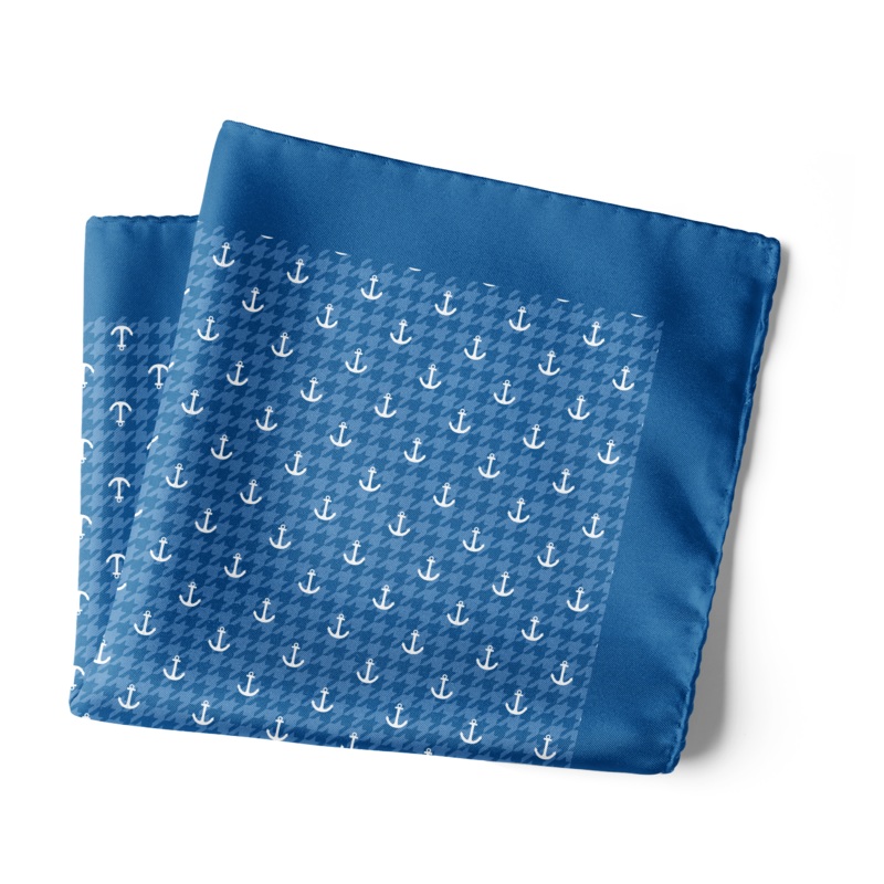 Chokore Blue & White Anchor Pocket Square - Marine line 13.513.5
