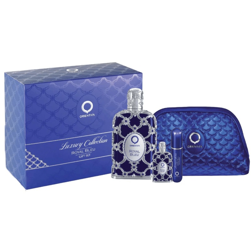 Orientica Royal Bleu EDP Gift Set (4PC) 80mL + 7.5mL Miniature  + Atomizer + Pouch)
