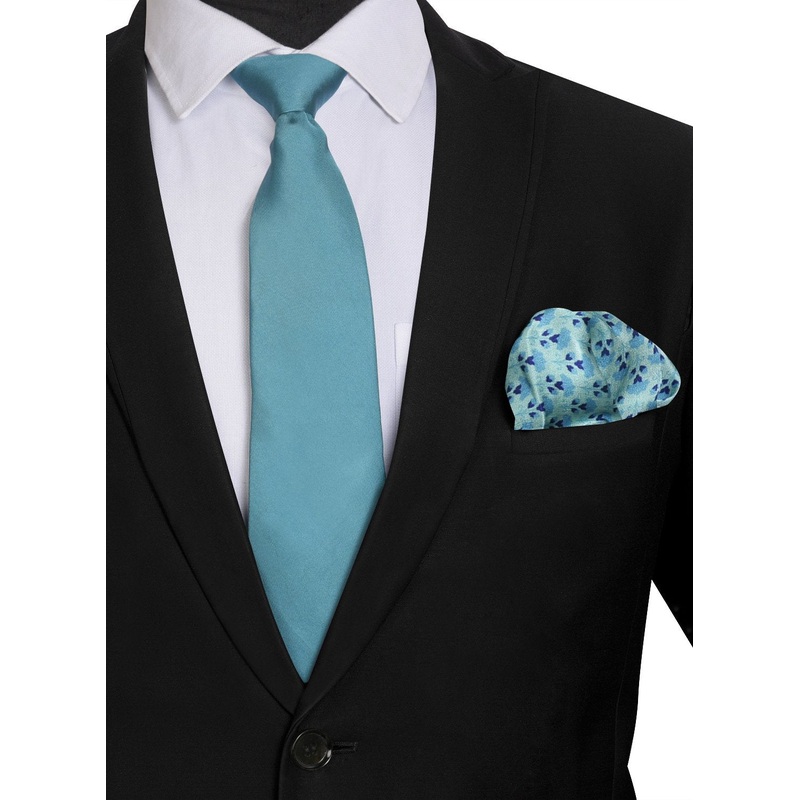 Chokore Light Blue color Plain Silk Tie & Light blue pure silk pocket square set