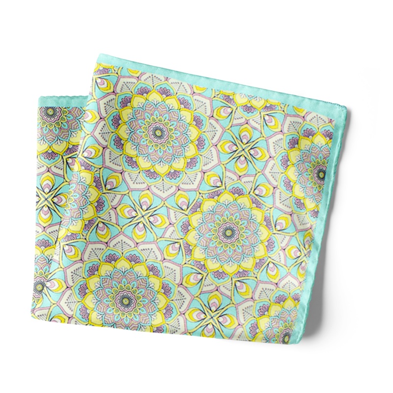 Chokore Sea Green and Lemon Pocket Square - Indian at Heart line 13.513.5