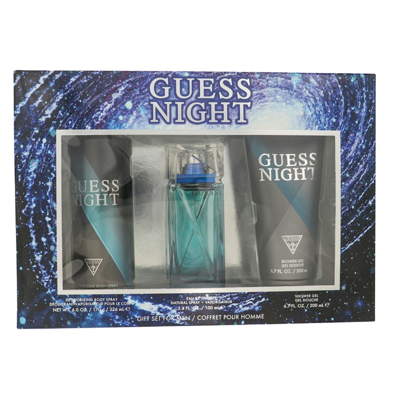 Guess Night 3 Pc Set EDT Spray 3.4, Deo 6.0, S/G 6.7 Oz Cologne by Guess for Men