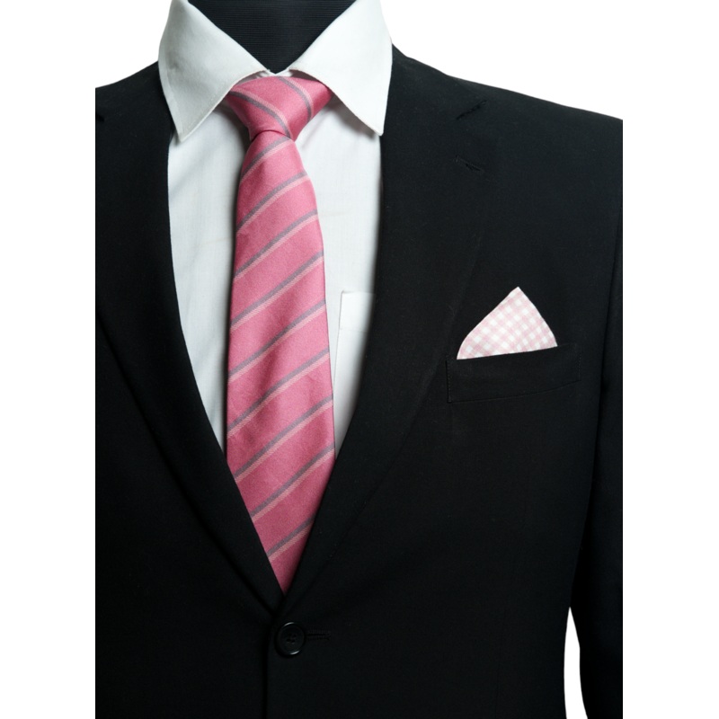 Chokore Checkered Past (Pink) - Pocket Square & Pink Striped Silk Necktie - Plaids Range