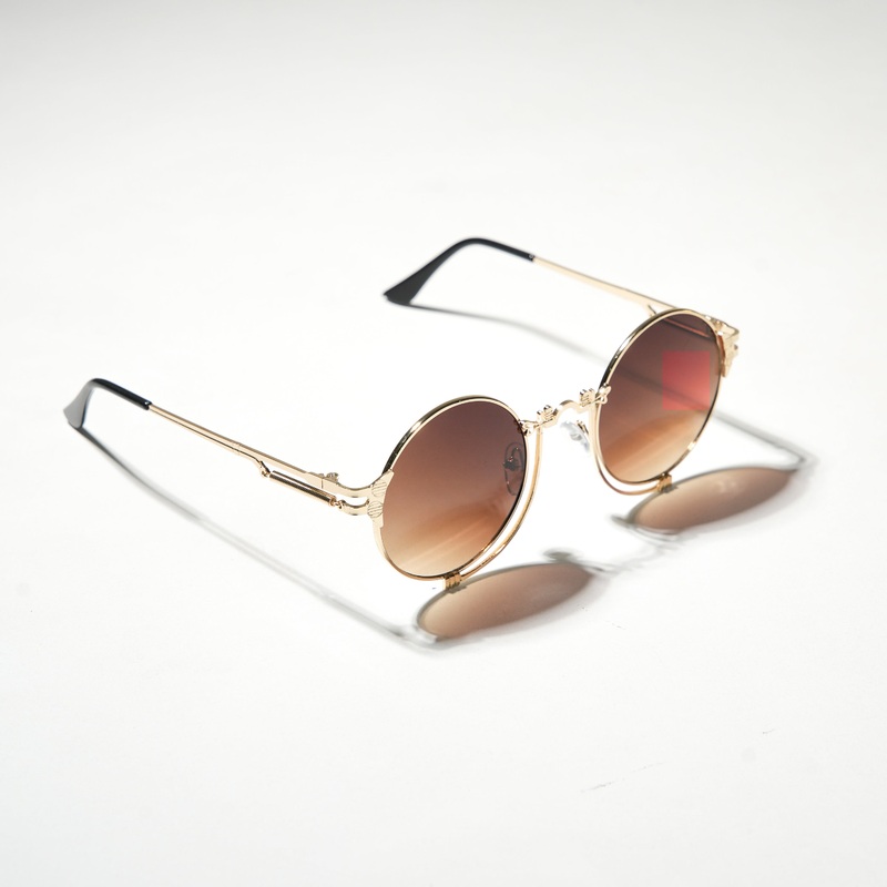 Chokore Vintage Round Metal Sunglasses (Gold & Brown)