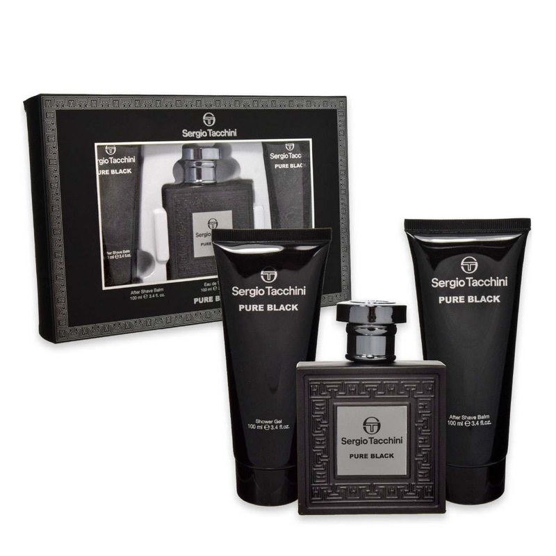 Sergio Tacchini Pure Black 3PCS Gift Set -  100ML EDT Spray + 100ML After Shave Balm + 100ML Shower Gel (Men)