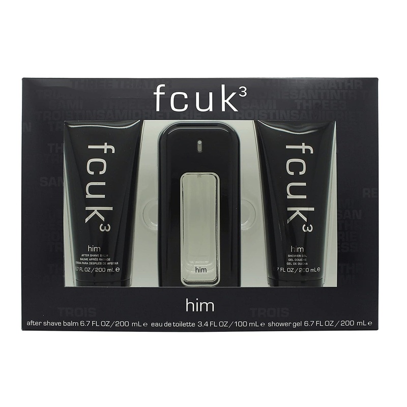 FCUK 3 Him Gift Set - 100ML EDT Spray + 200ML After Shave Balm + 200ML Shower Gel (Men)