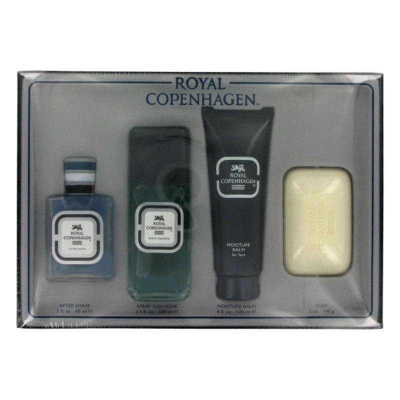 Royal Copenhagen Gift Set by Royal Copenhagen 4 Piece Gift Set: 3.3 Oz Eau De Cologne Spray + 2.0 Oz After Shave + 4.0 Oz Moisture Face Balm + 5 Oz Soap. For Men