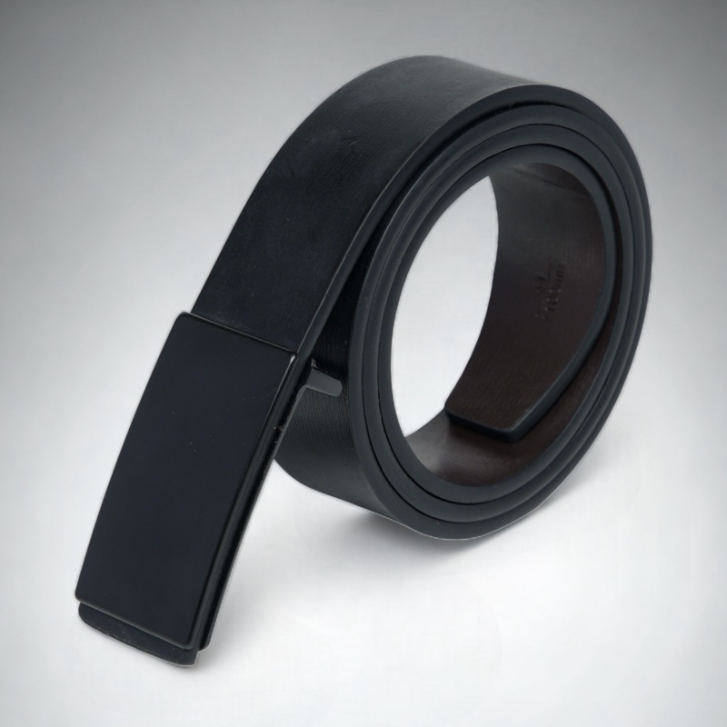 Formal Pure Leather Belt with Plate Buckle (Black)